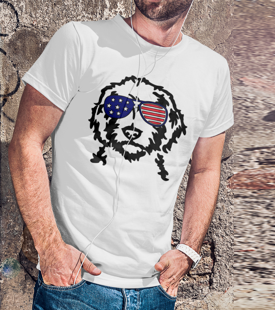 Golden Doodle Patriotic Sunglasses American Flag T-Shirt