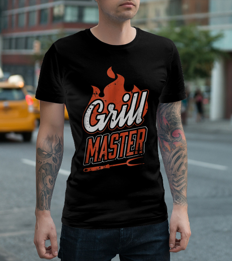 Grill Master BBQ Chef Cook Dad Flame Fork T-Shirt