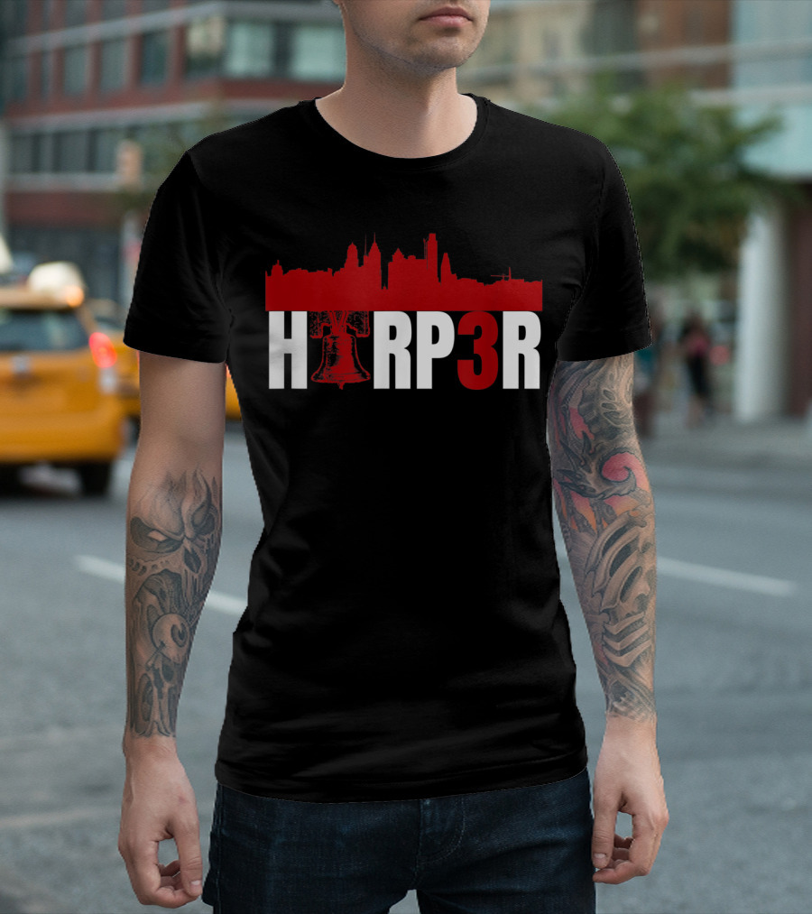 Harper Philadelphia Baseball H3RP3R Liberty Bell Skyline T-Shirt