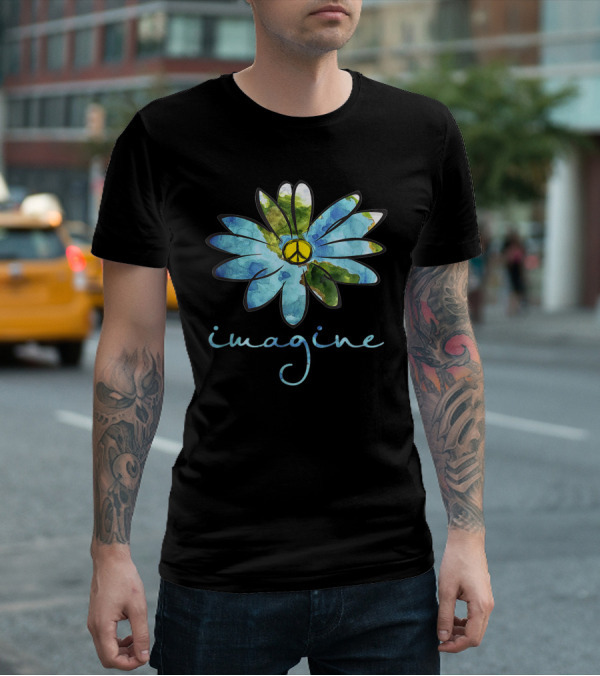 Imagine Hippie Peace Sign Flower T-Shirt