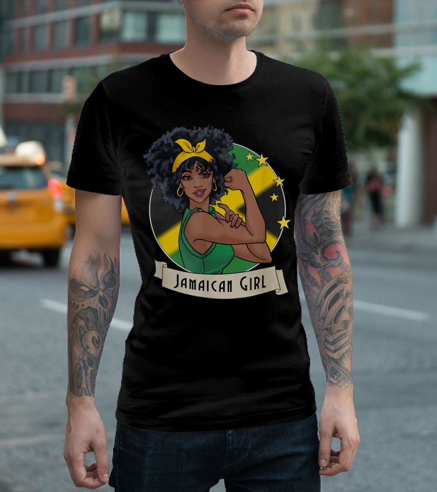 Jamaican Girl Afro Pride Jamaica Flag Fashion T-Shirt