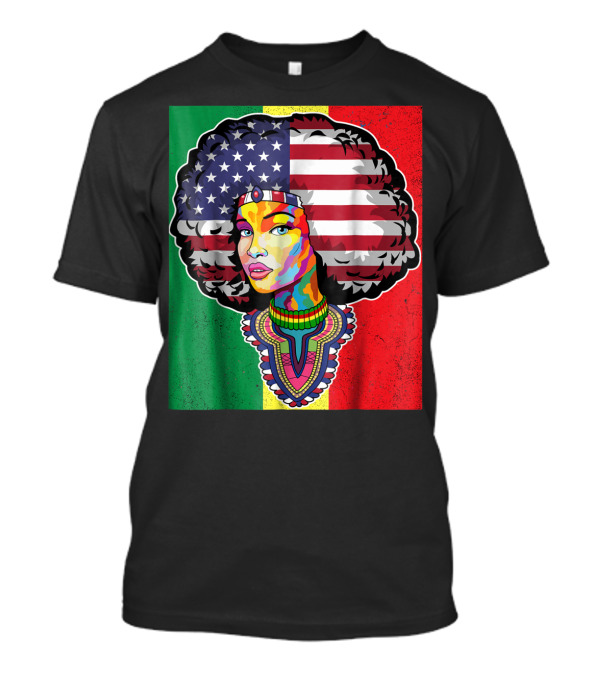 Juneteenth Dashiki American Flag Afro Woman African Colors T-Shirt