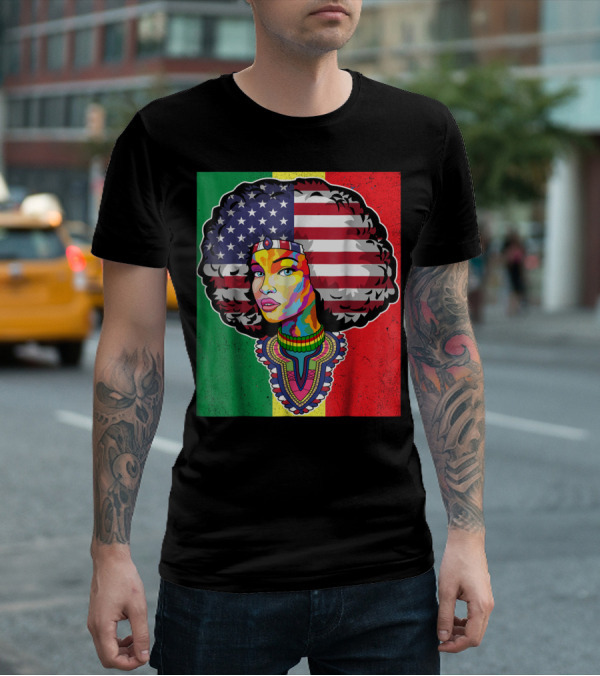 Juneteenth Dashiki American Flag Afro Woman African Colors T-Shirt