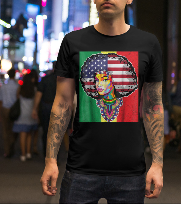 Juneteenth Dashiki American Flag Afro Woman African Colors T-Shirt