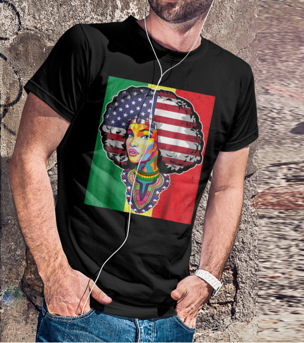 Juneteenth Dashiki American Flag Afro Woman African Colors T-Shirt