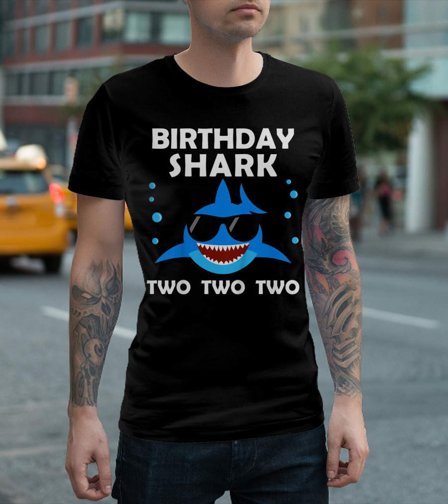Birthday Shark Two Two Two Kids 2nd Birthday Boy Party T-Shirt
