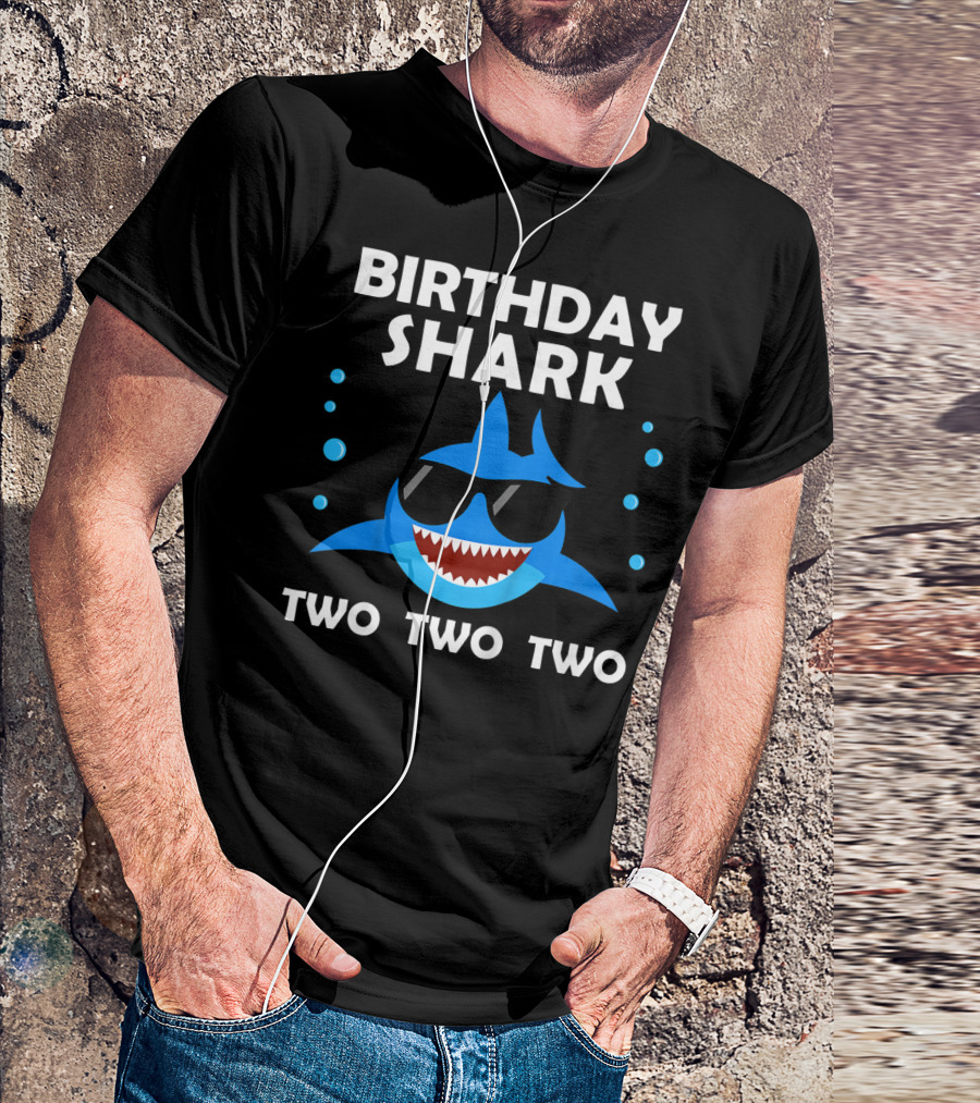 Birthday Shark Two Two Two Kids 2nd Birthday Boy Party T-Shirt