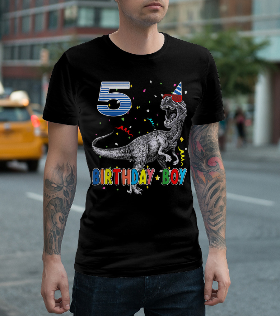 5 Birthday Boy Dinosaur Party Hat T-Shirt
