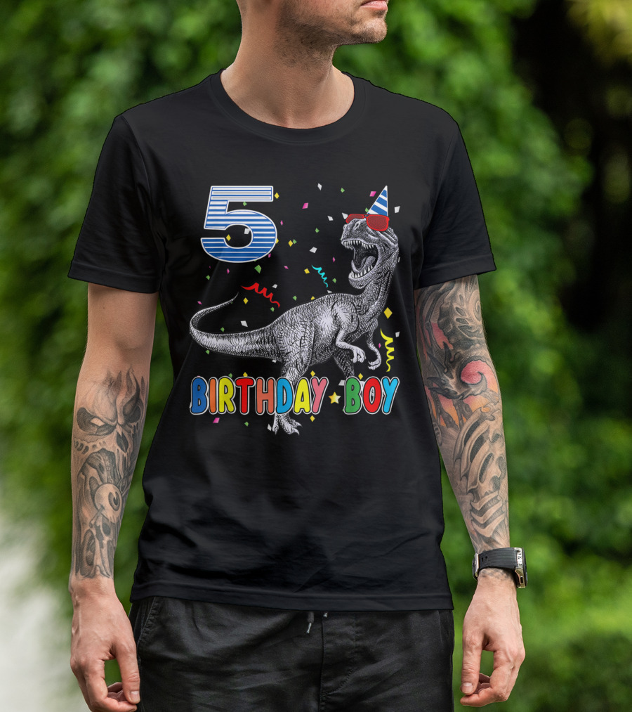 5 Birthday Boy Dinosaur Party Hat T-Shirt