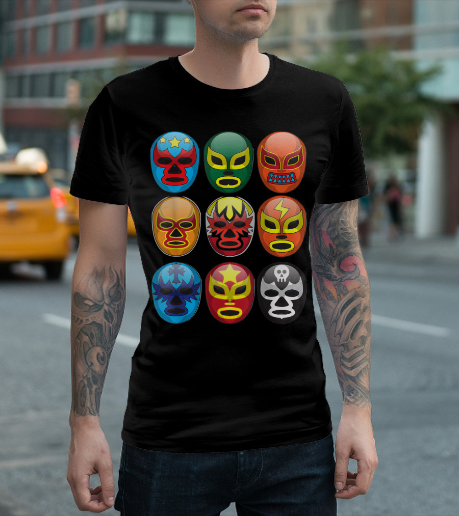 Lucha Libre Wrestler Masks Colorful Collection Cute Free Fighting T-Shirt