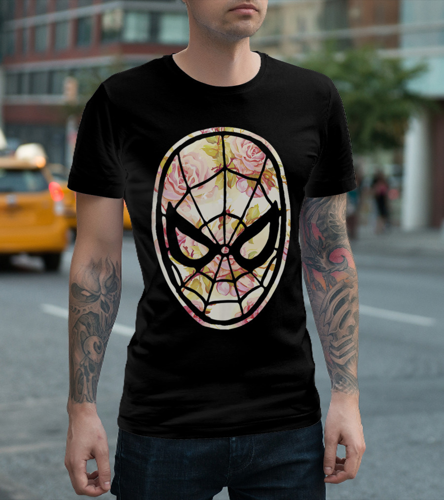 Marvel Spider Man Mask Floral Fill Floral T-Shirt