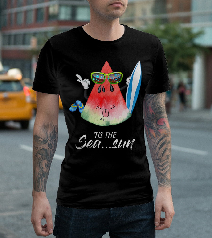 Tis The Sea Sun Melon Christmas Tree Summer Fun T-Shirt