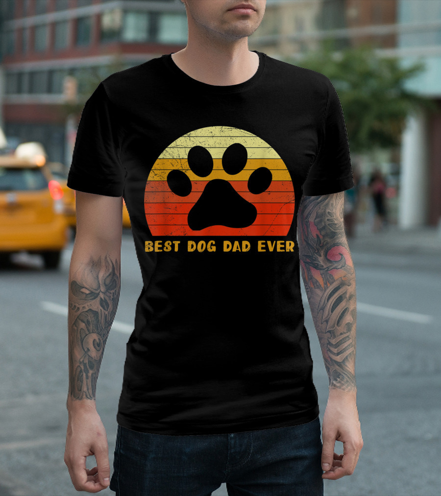 Best Dog Dad Ever Father's Day Retro Paw Prints T-Shirt
