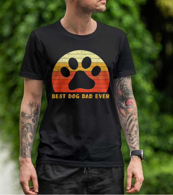 Best Dog Dad Ever Father's Day Retro Paw Prints T-Shirt