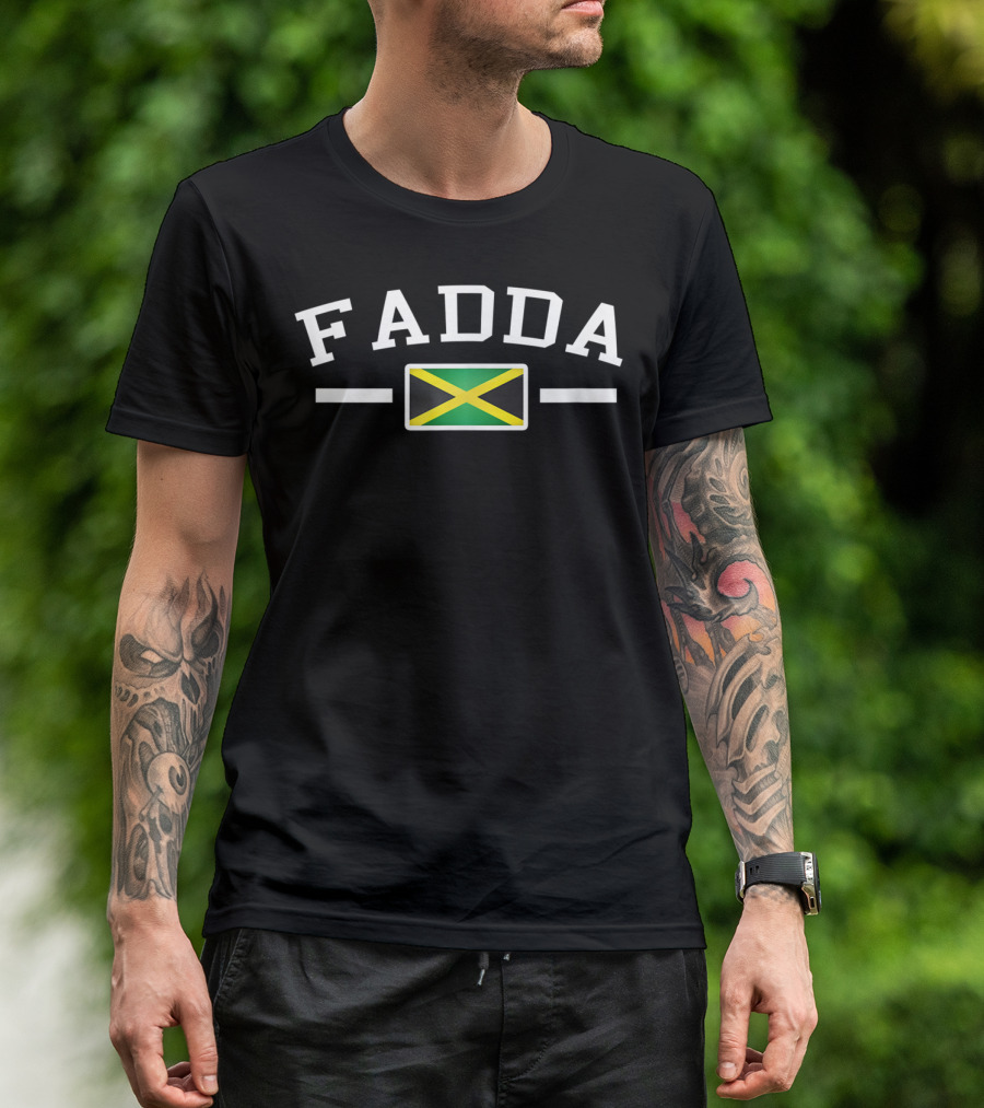 Fadda Jamaican Dad With Flag Mens Funny Dad T-Shirt