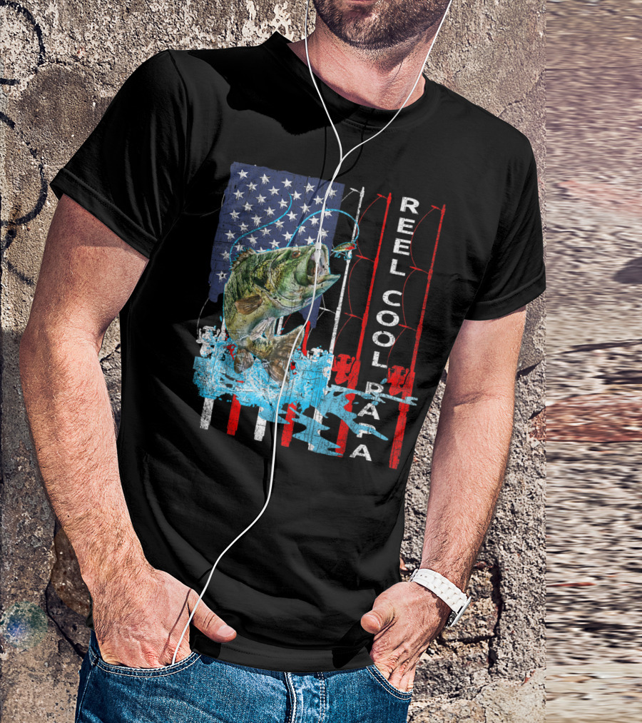 Reel Cool Papa American Flag Fish T-Shirt