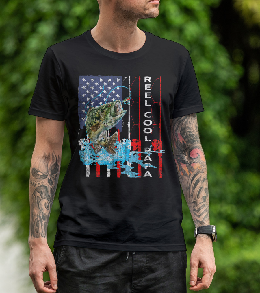 Reel Cool Papa American Flag Fish T-Shirt