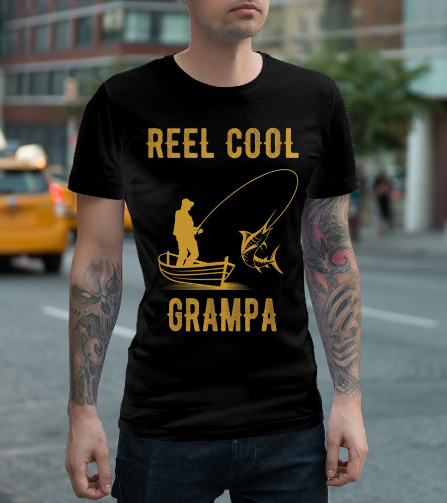Reel Cool Grampa Fishing Boat and Catching Fish T-Shirt