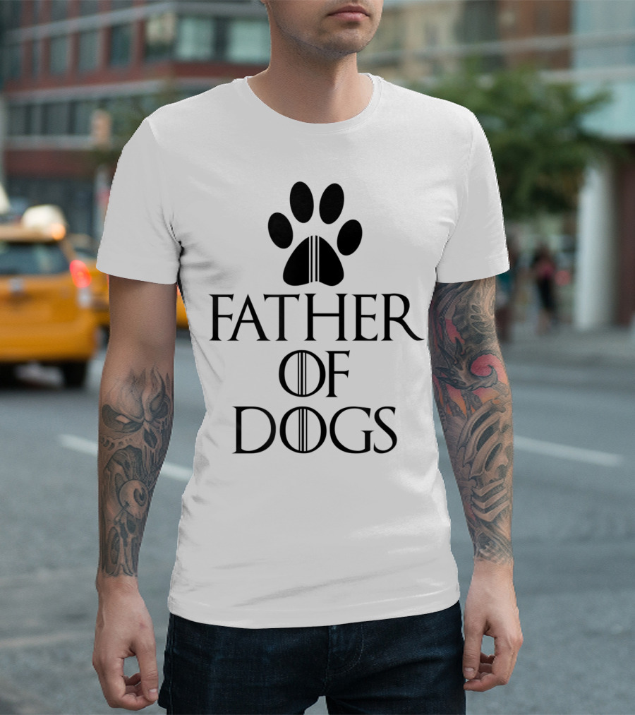 Mens Funny Dad Father of Dogs Paw Print Iconic T-Shirt