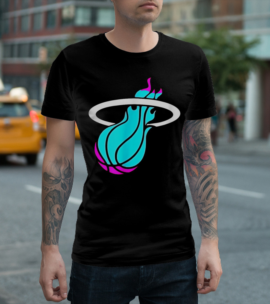 Miami Vices Heat Basketball Neon Flame T-Shirt