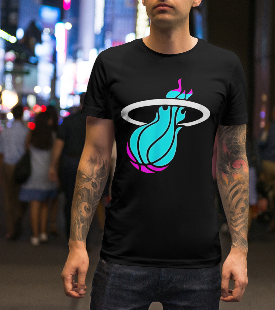 Miami Vices Heat Basketball Neon Flame T-Shirt