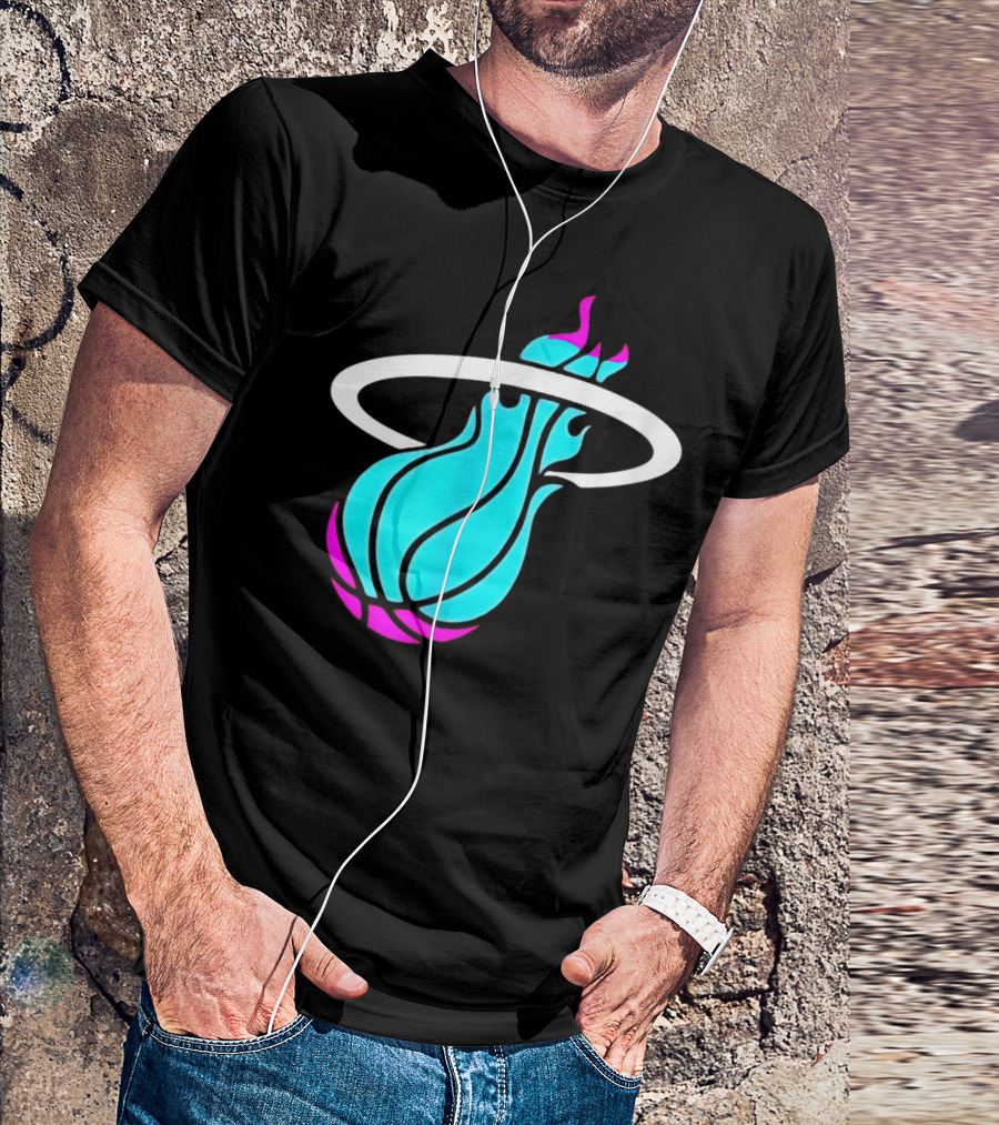 Miami Vices Heat Basketball Neon Flame T-Shirt