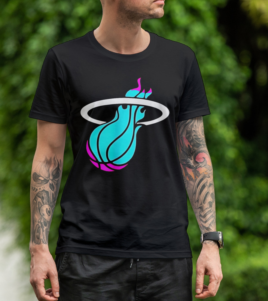 Miami Vices Heat Basketball Neon Flame T-Shirt