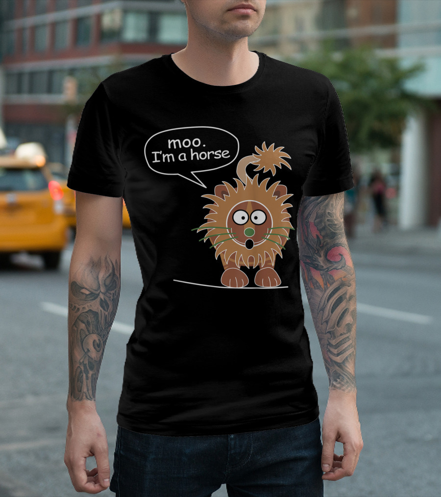Moo I'm a Horse Cute Lion Illustration Sticker T-Shirt