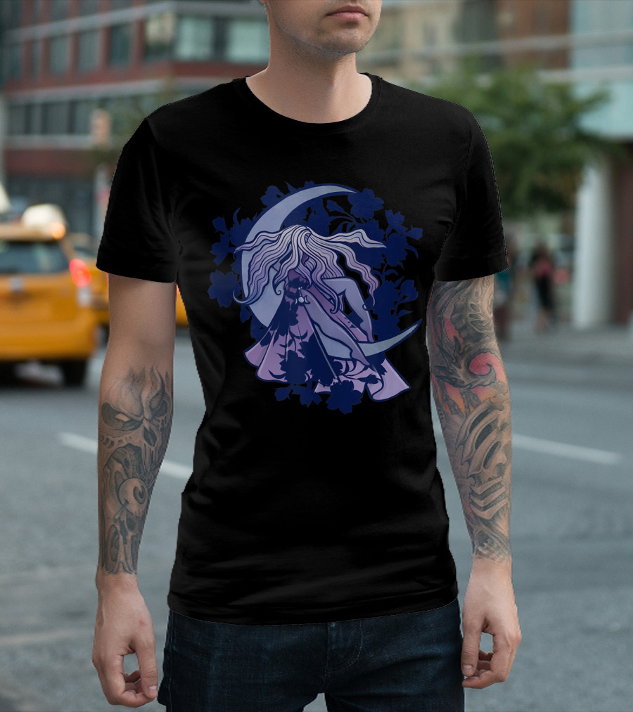 Moon Child Goddess Pagan Crescent Moon Floral T-Shirt