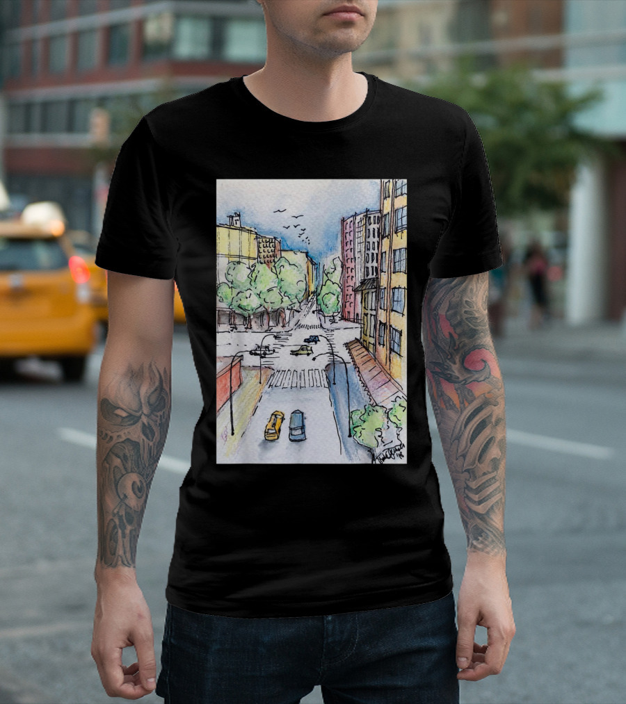 New York City Urban Street View from the Highline with Cars and Buildings T-Shirt