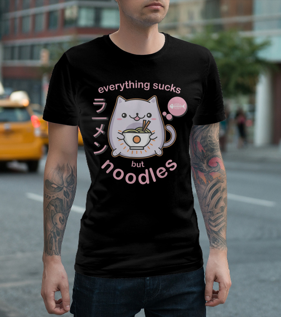 Everything Sucks But Noodles Pastel Goth Ramen Cat Anime Kawaii T-Shirt