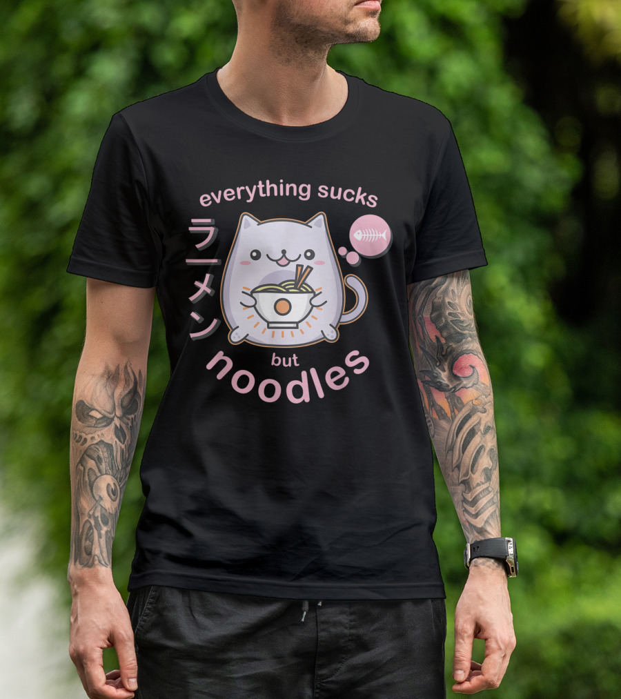 Everything Sucks But Noodles Pastel Goth Ramen Cat Anime Kawaii T-Shirt