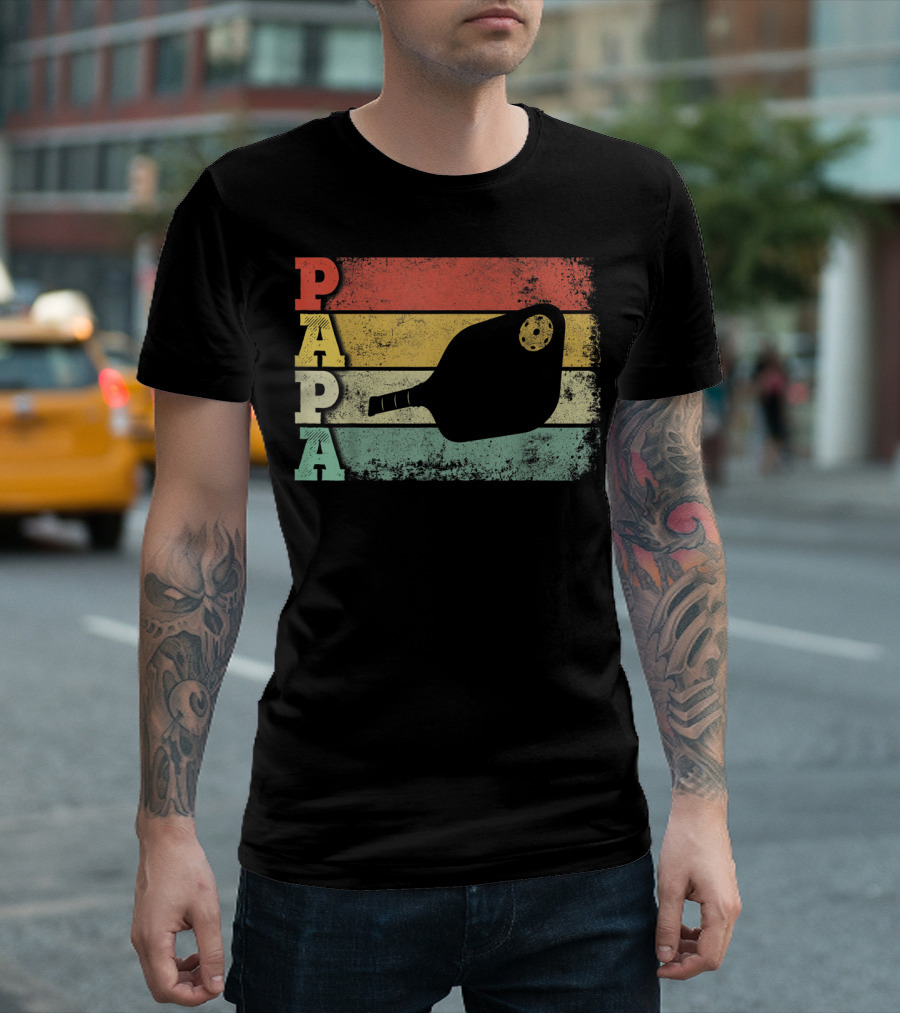Papa Pickleball Paddle Retro Vintage Dad T-Shirt