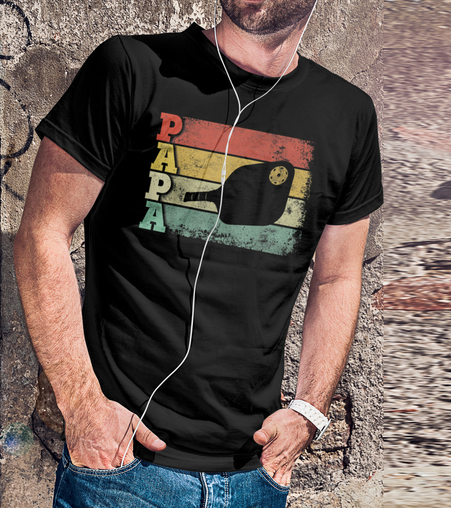 Papa Pickleball Paddle Retro Vintage Dad T-Shirt