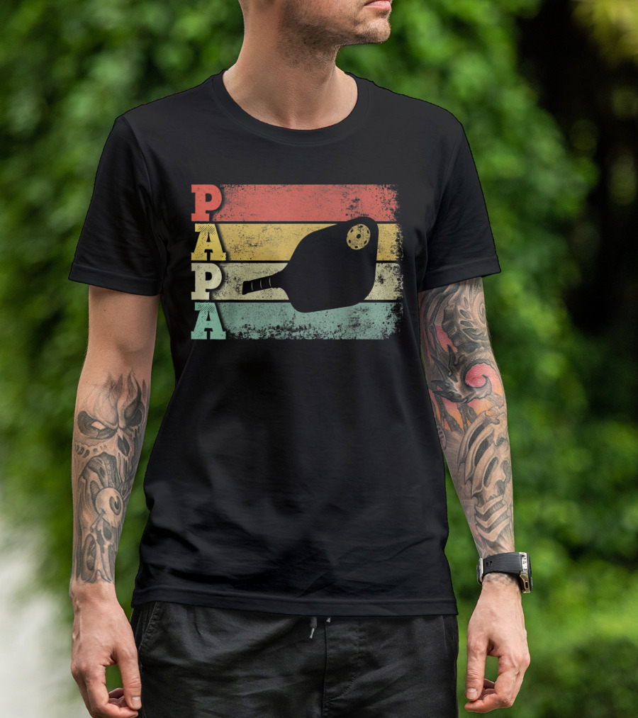 Papa Pickleball Paddle Retro Vintage Dad T-Shirt