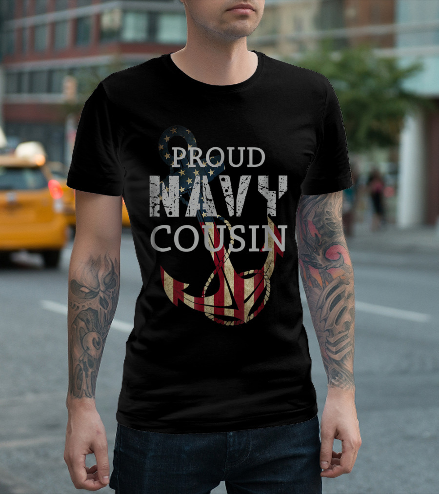 Proud Navy Cousin American Flag Anchor T-Shirt