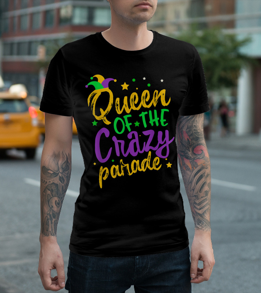 Queen Of The Crazy Parade Mardi Gras New Orleans Jester Hat Stars T-Shirt