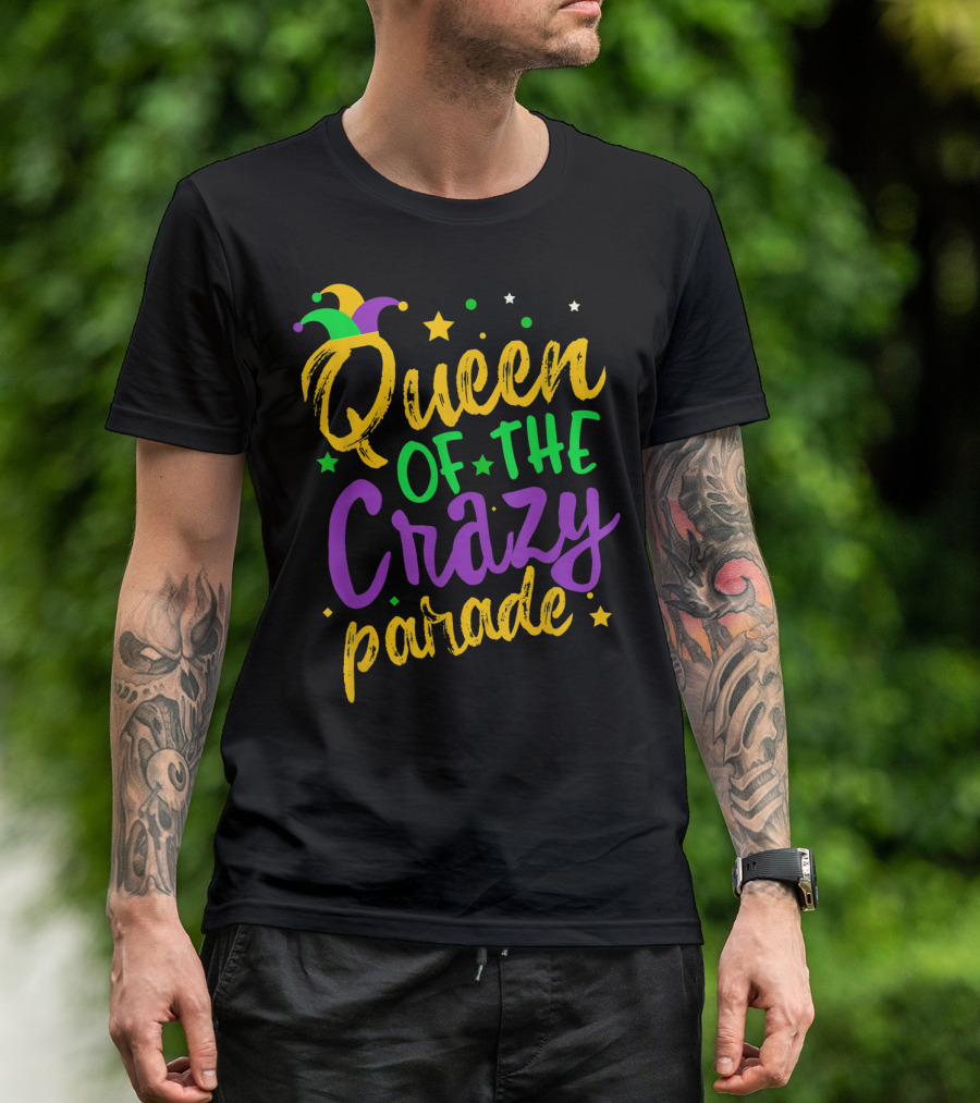 Queen Of The Crazy Parade Mardi Gras New Orleans Jester Hat Stars T-Shirt