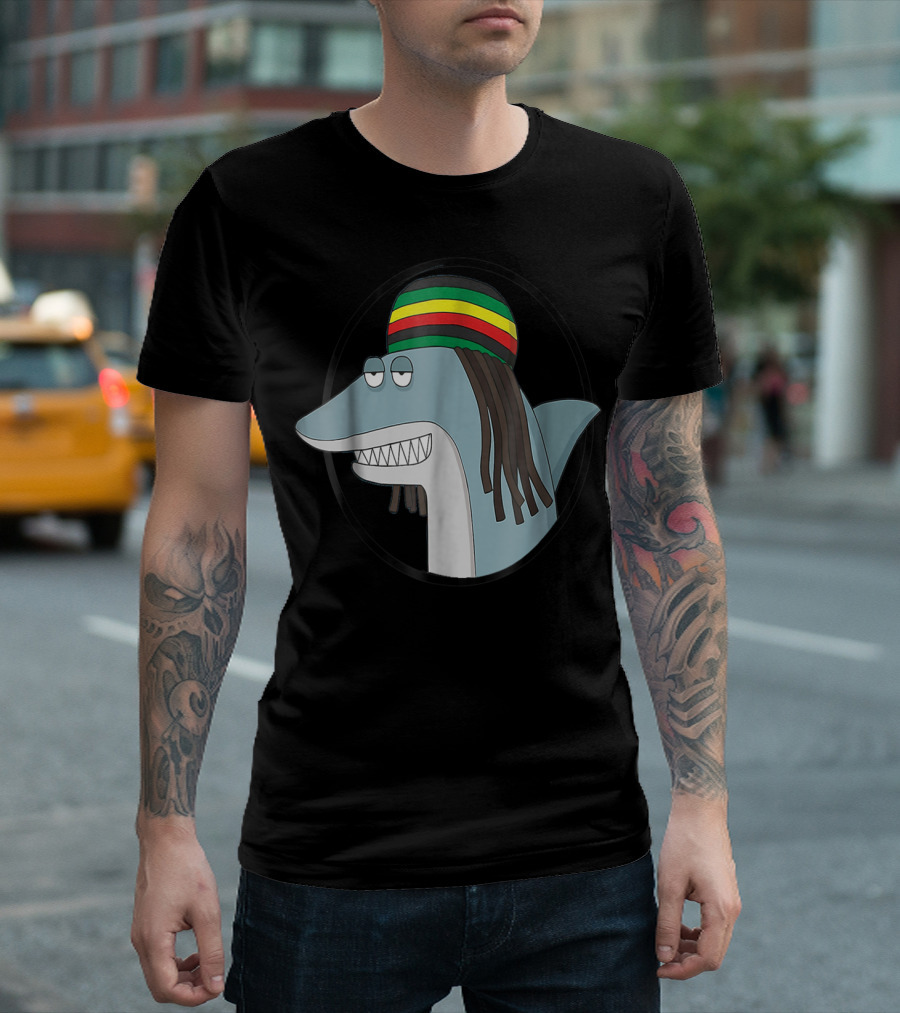 Reggae Shark with Rasta Hat and Dreadlocks T-Shirt