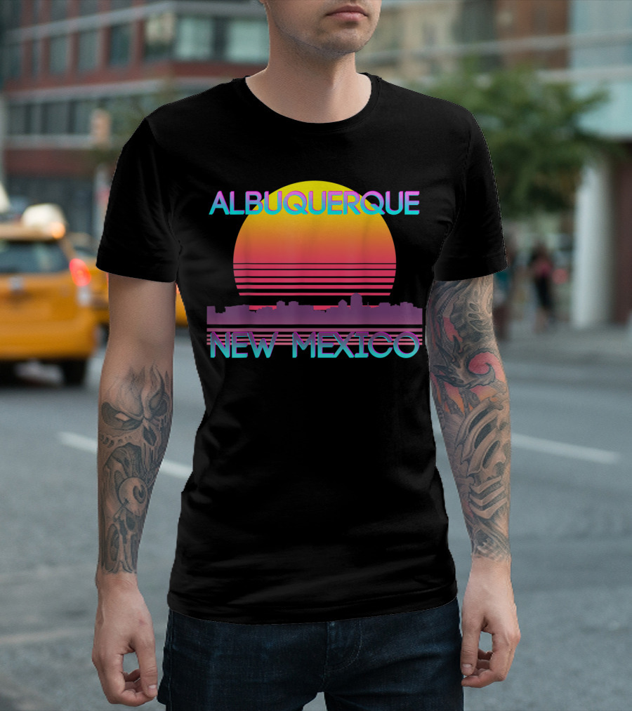 Albuquerque New Mexico Retro Vaporwave Skyline Sunset T-Shirt
