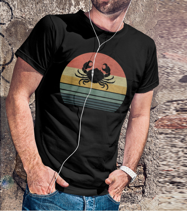 Retro Vintage Crab Family Love Sunset Stripes T-Shirt