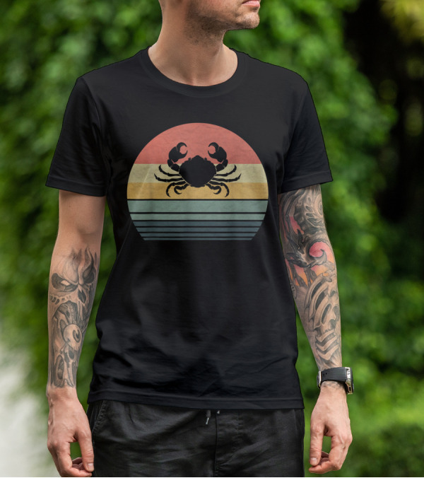 Retro Vintage Crab Family Love Sunset Stripes T-Shirt