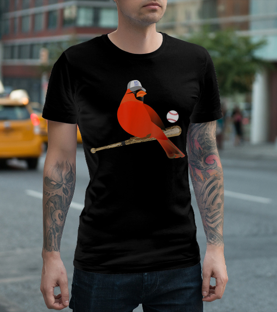 Saint Louis Red Cardinal Baseball Bat and Cap T-Shirt
