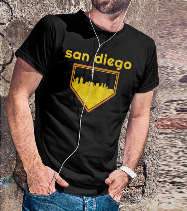 San Diego Skyline Home Plate Vintage Baseball T-Shirt