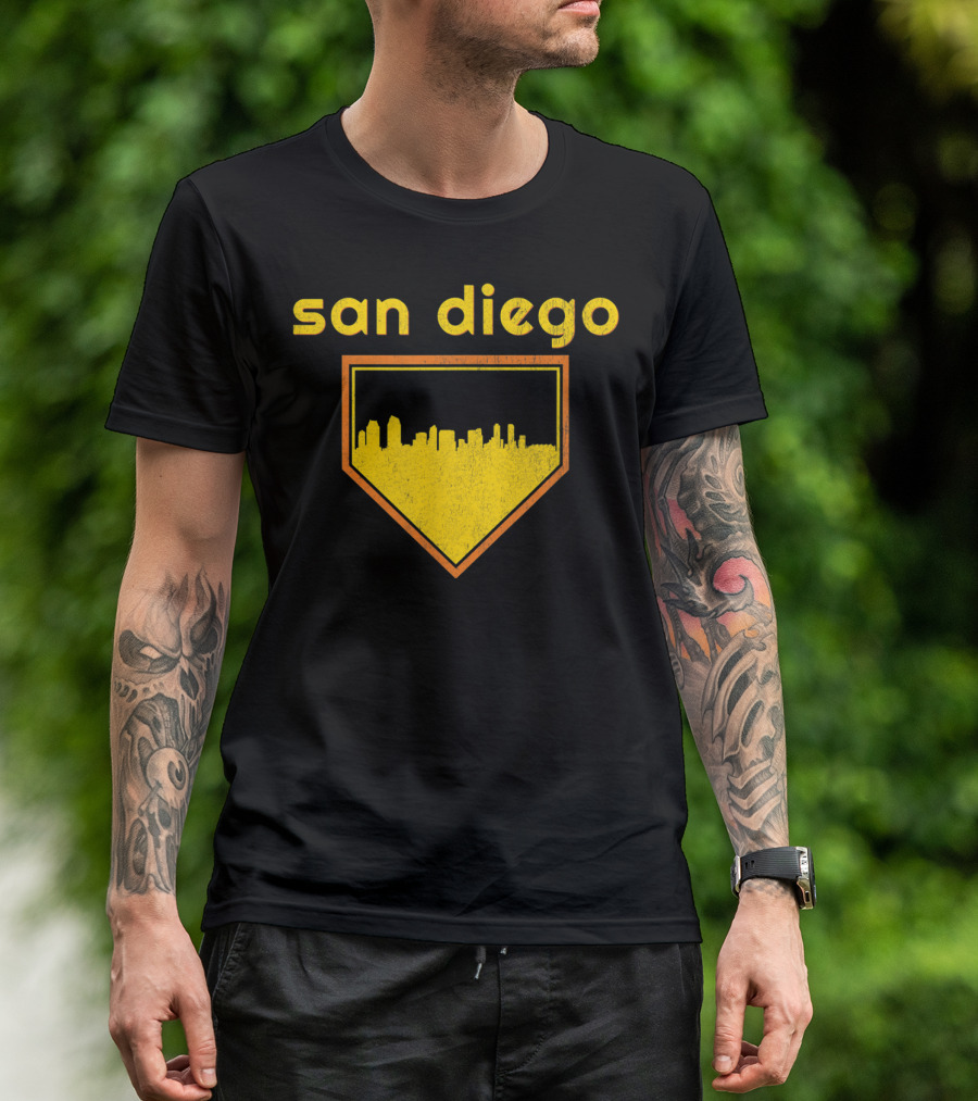 San Diego Skyline Home Plate Vintage Baseball T-Shirt