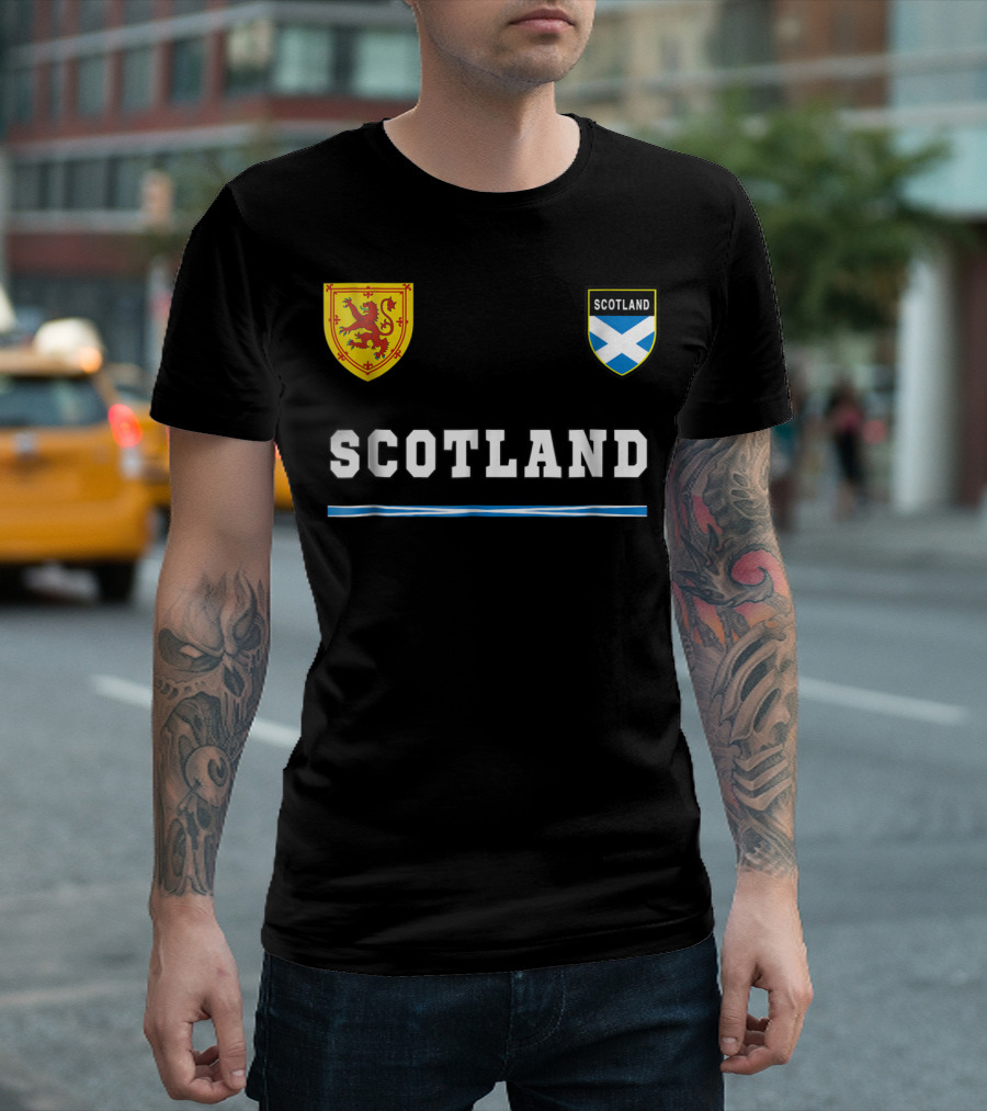 Scotland Soccer Jersey Flag with Scottish Lion and Saltire Badges T-Shirt