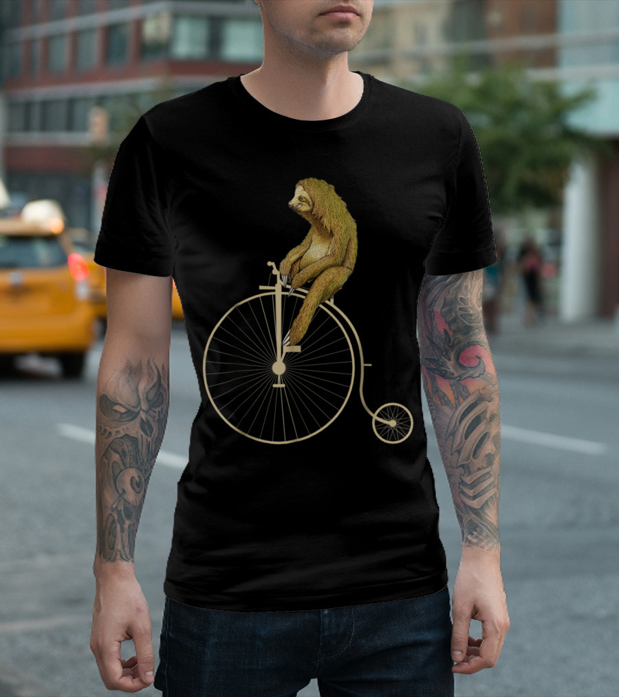 Sloth Riding a Vintage Penny Farthing Bicycle T-Shirt