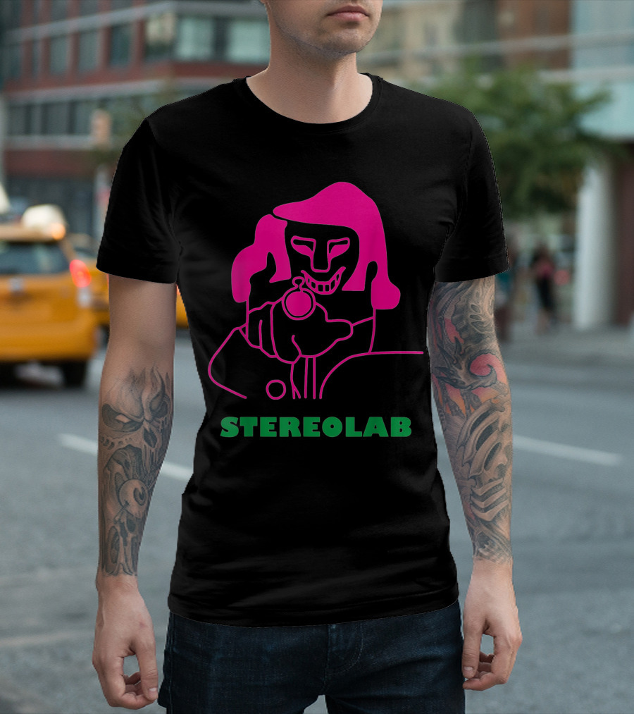 Stereolab Pink Abstract Figure Holding Stopwatch T-Shirt