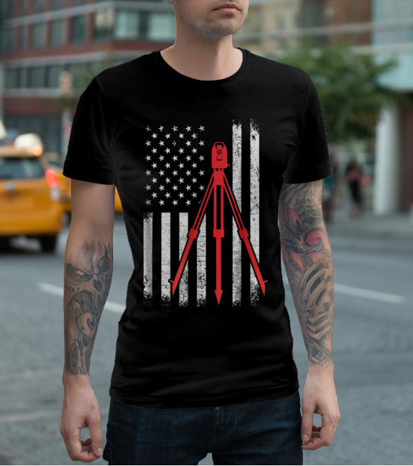 Surveyor Flag USA Surveying Equipment Stars Stripes T-Shirt