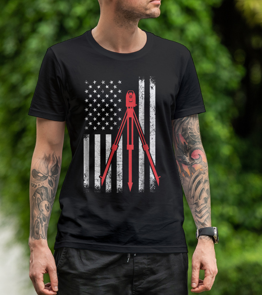 Surveyor Flag USA Surveying Equipment Stars Stripes T-Shirt